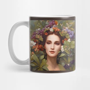 Spring Equinox Beautiful Woman Surrounded By Spring Flowers and Leaves Mug